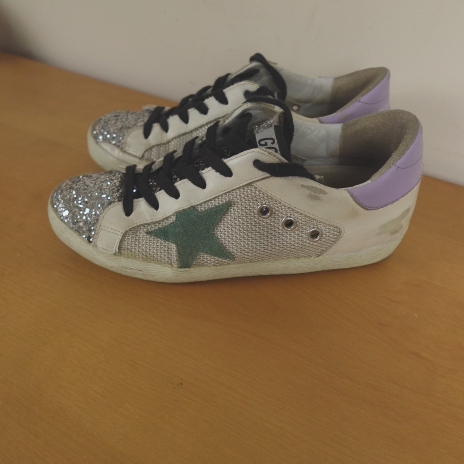 Golden Goose Superstar Glitter Sneakers Womens 38 EU 8 US Leather Mesh