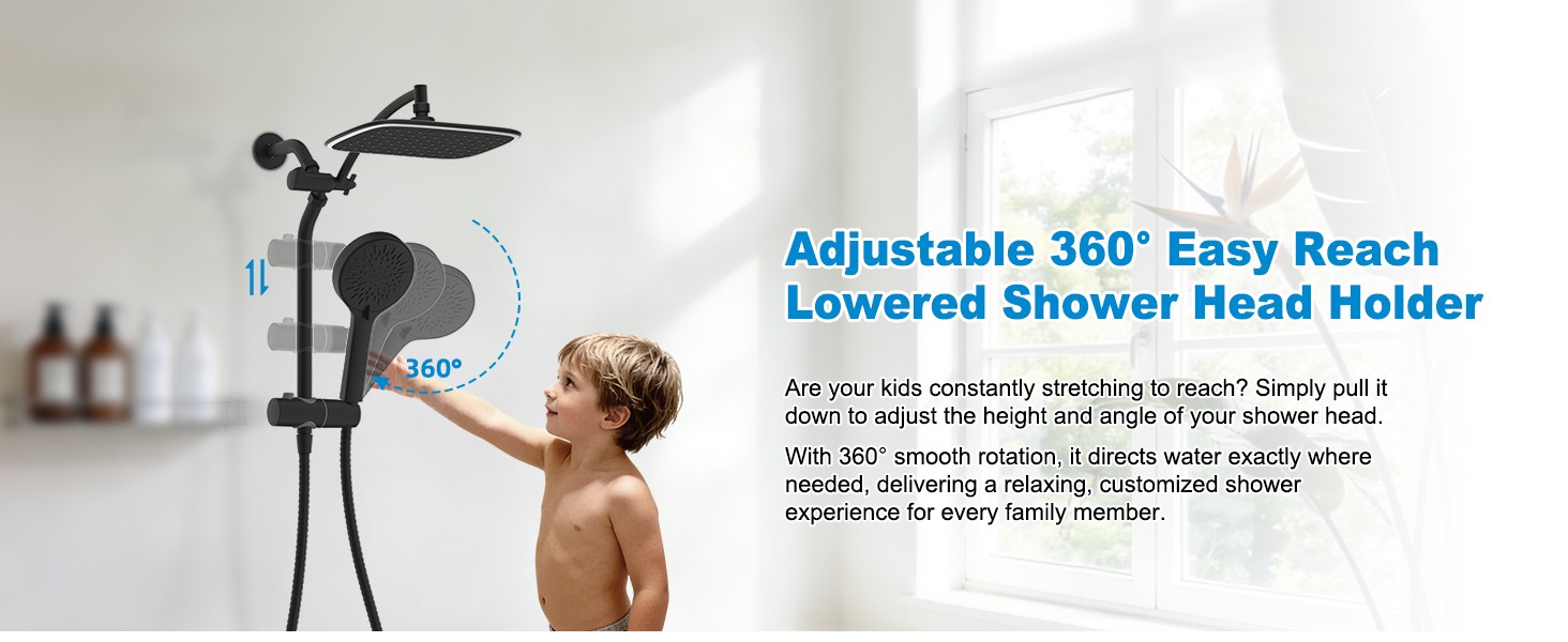 10" Black Rain Shower Head with Handheld, High Pressure Boosting Rainfall