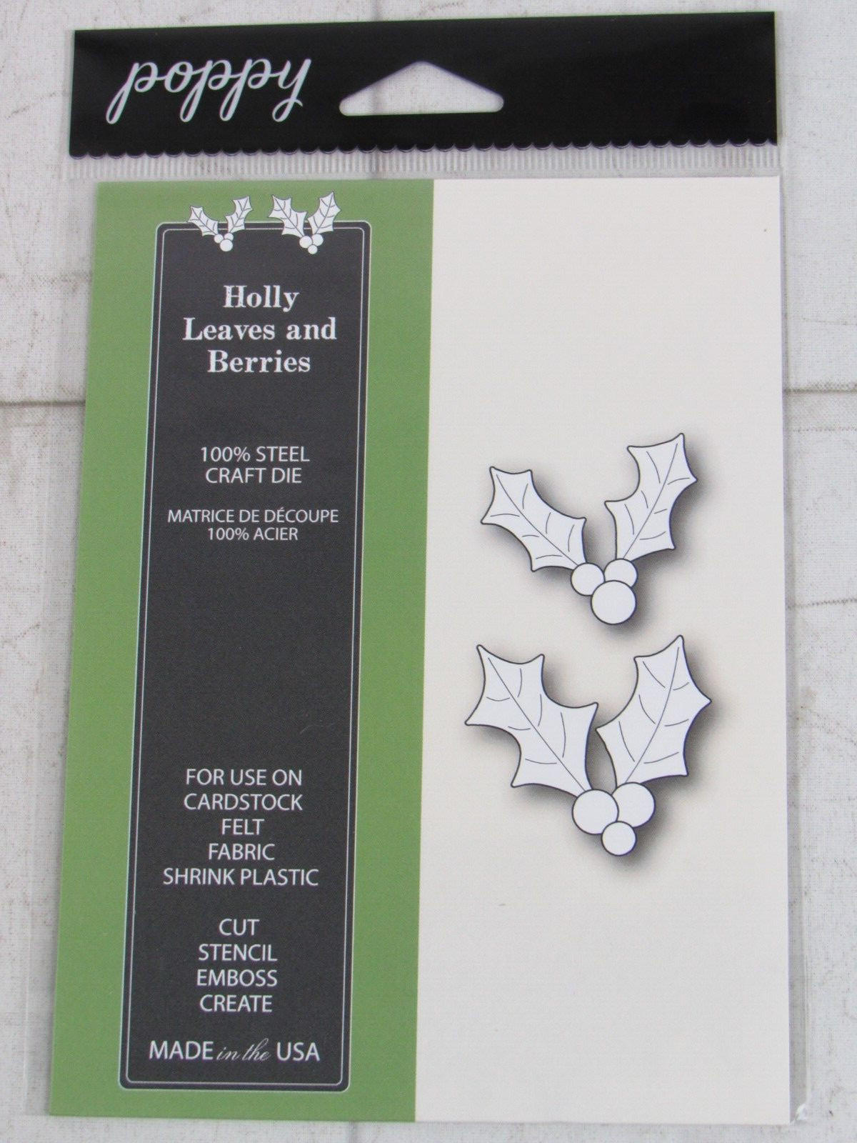Poppy Stamp Steel Craft Die, Holly Leaves and Berries, 1331