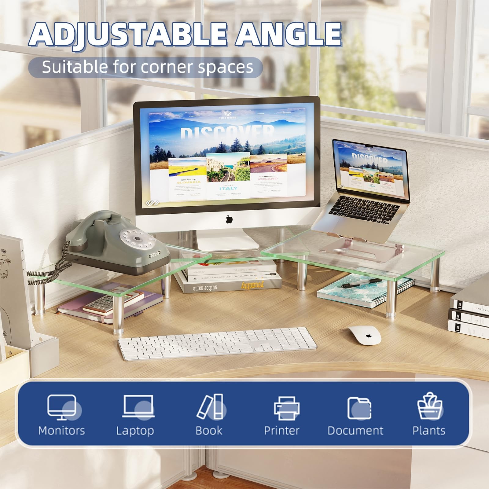 Dual Monitor Stand Riser Computer Office Desktop Organizer for 2 Monitors