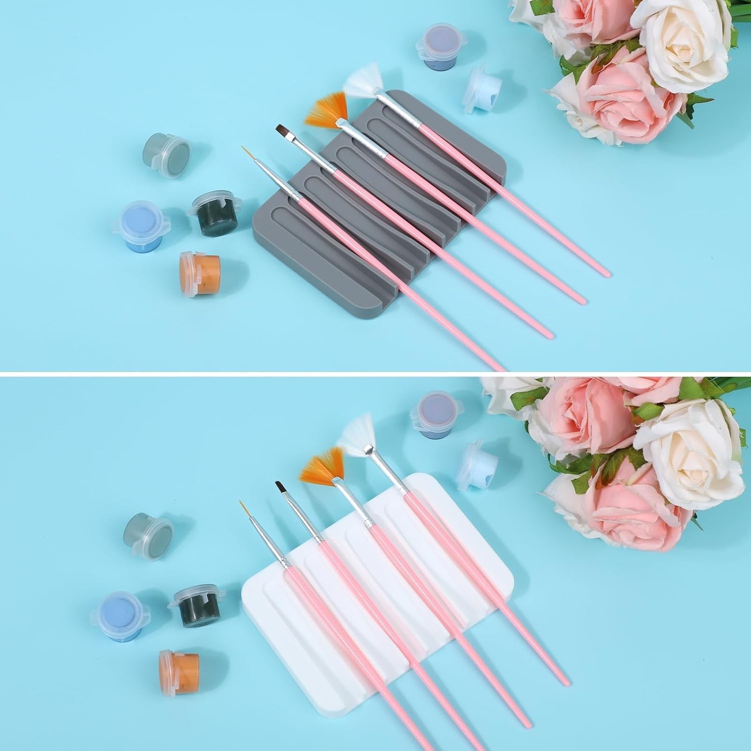 Compact 8-Slot Silicone Paintbrush Organizer | Durable Clean & Store Solution