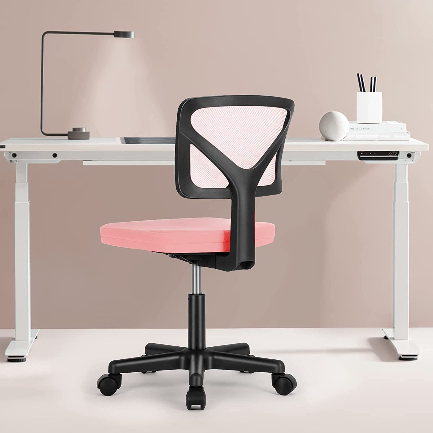 Cute Armless Mesh Task Chair, Swivel Rolling Desk Chair for Home Office
