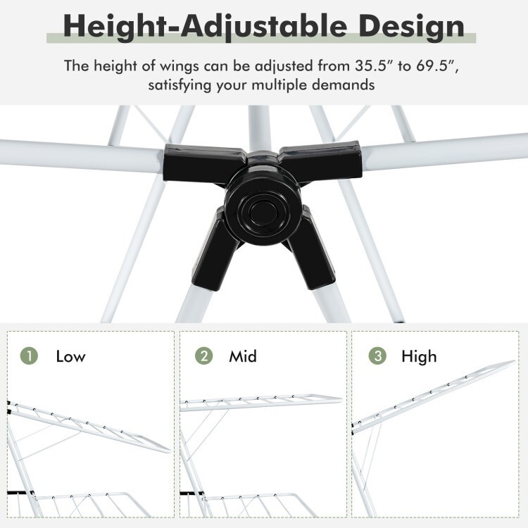 Costway Foldable 2-Level Steel Clothes Drying Rack w/ Height-Adjustable Gullwing