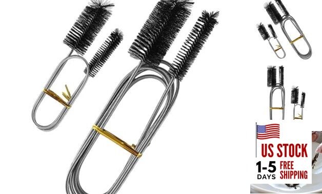 Flexible Long Drain Brush Set, Stainless Steel Tube Cleaning Brushes for Black