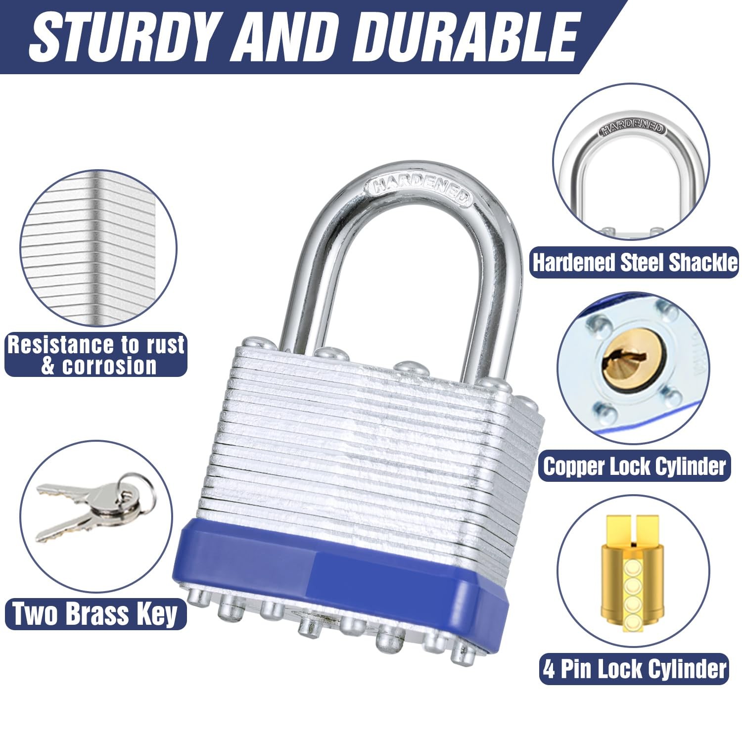 12Pcs Padlocks with Same Keys,Laminated Steel ‎12 Pack Blue, ‎Blue silver