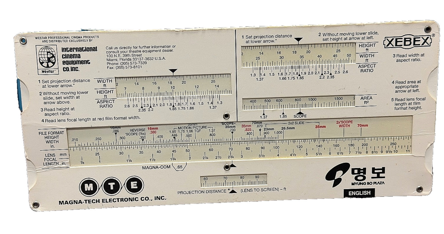 ICECO Screen , Lens,  & Aspect Ratio slide rule Calculator for Film formats