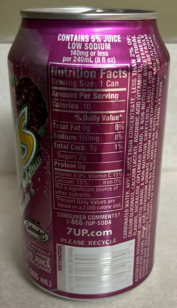 Vintage 7UP PLUS MIXED BERRY 12oz. Empty Aluminum Pull Tab Soda Can