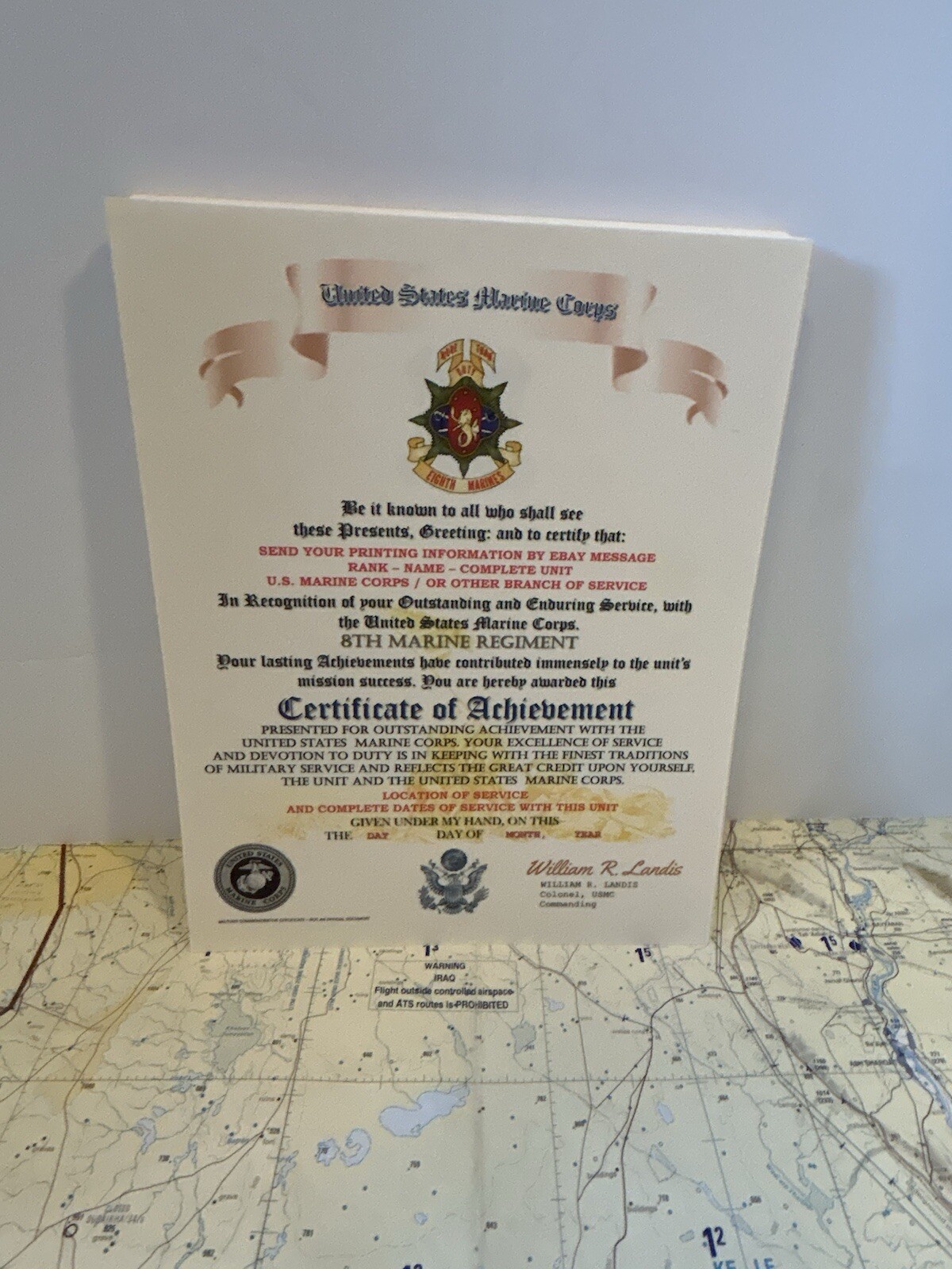 U.S.M.C. / 8TH MARINE REGIMENT - CERTIFICATE OF ACHIEVEMENT