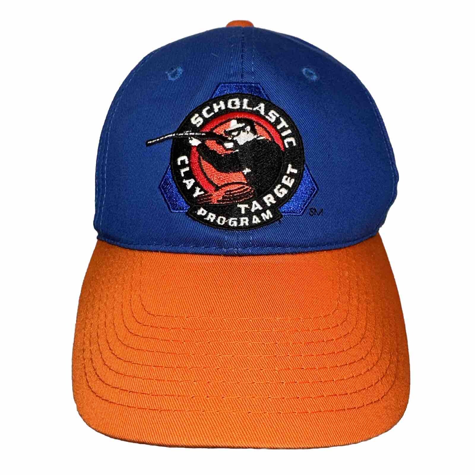 Scholastic Clay Target Program Hat Cap Orange Bill Royal Blue Hook Loop EUC