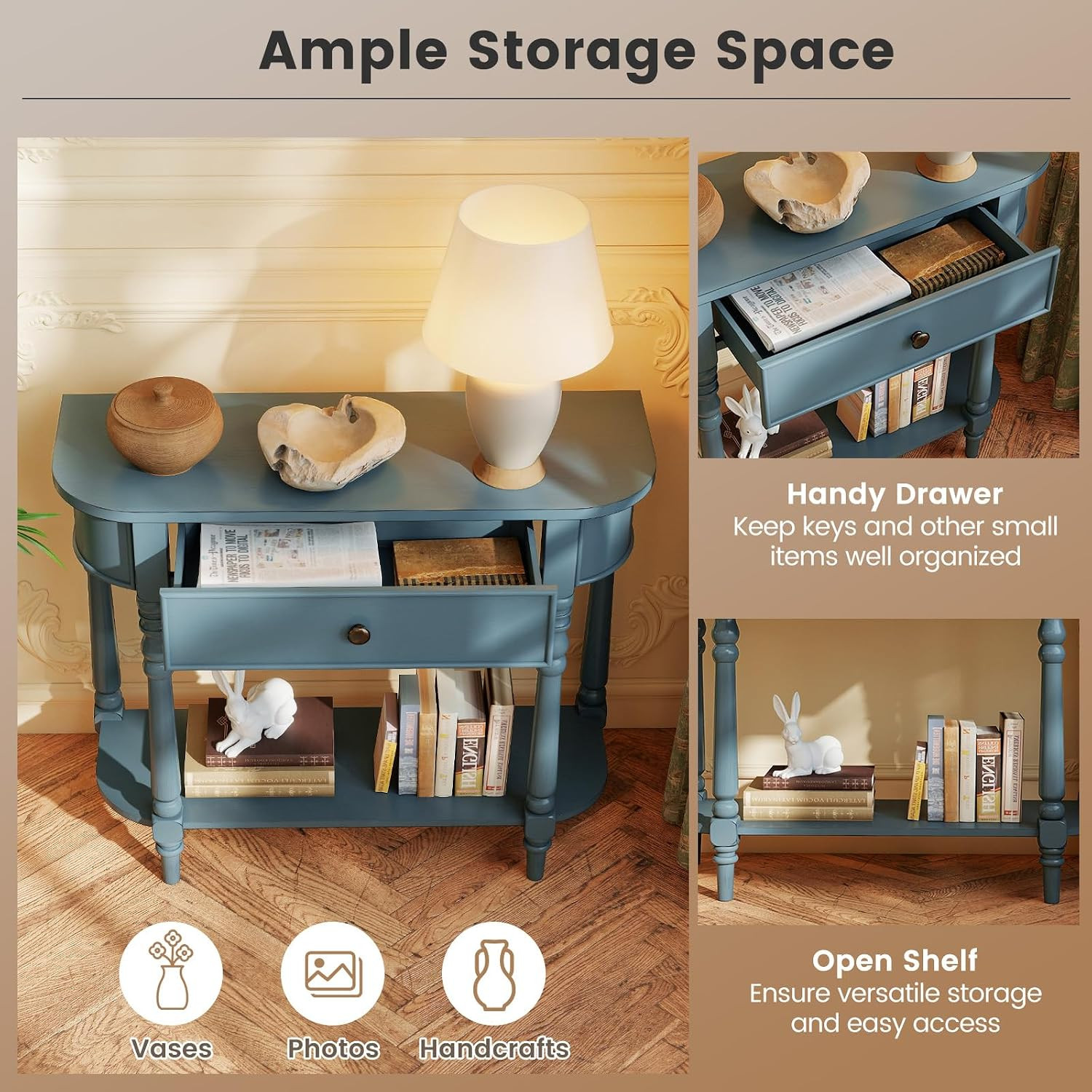 2-Tier Console Table, 36" Retro Entryway Table with Storage Drawer & Elegant Leg