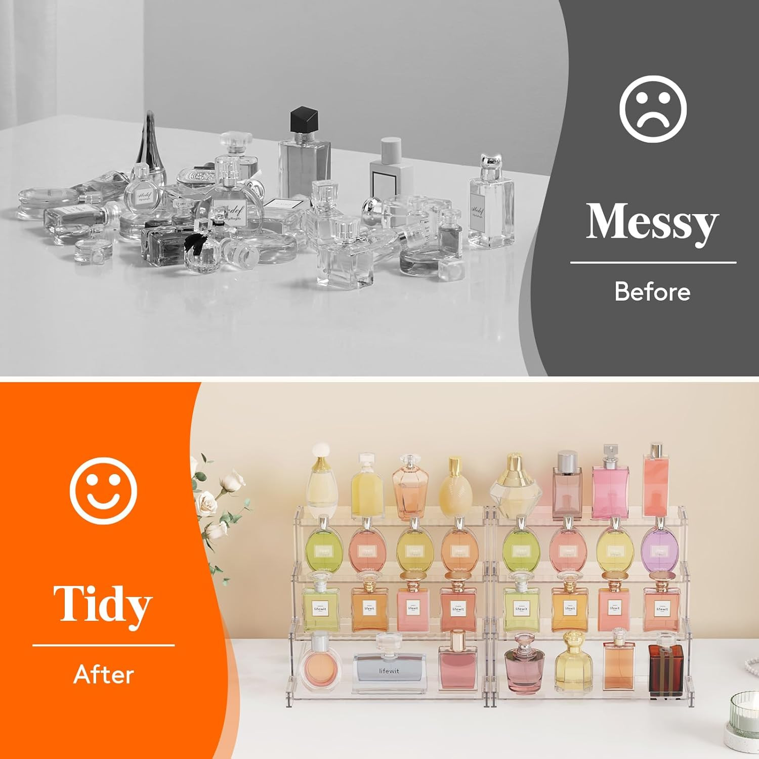 4 Tier Clear Display Riser Stand with Decorative Secure Fences, Tool-Free Assemb
