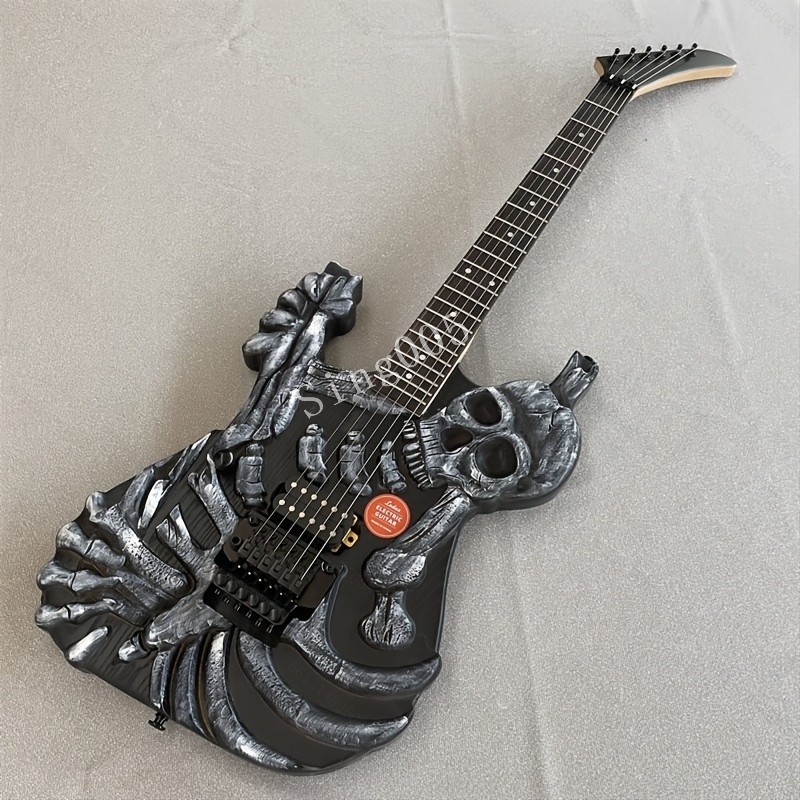 Left-Handed Black Skull&Bones Solid Electric Guitar FR Bridge H Pickups