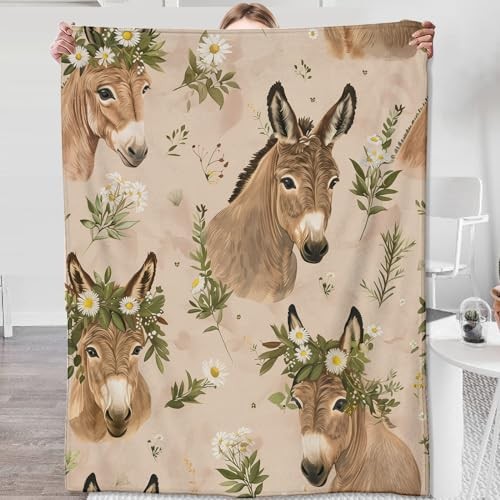 Cute Donkey Daisy Blanket,Gifts for Animal Lovers,Lightweight 50"x60" Donkey01