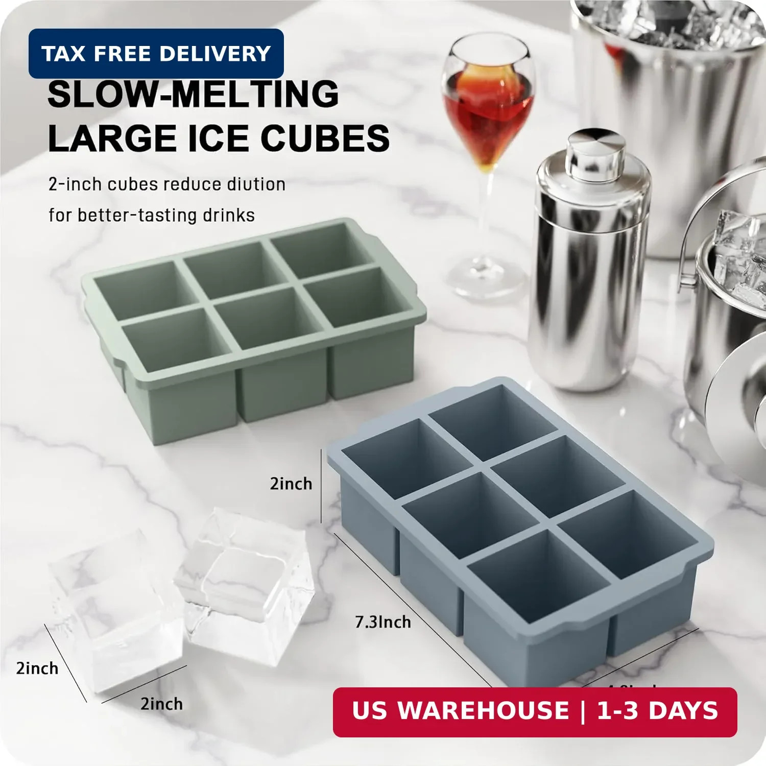 3 Packs Large Ice Cube Molds with Stackable Lid,Silicone Ice Cube Tray for F