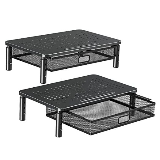 2 Pack Monitor Stand Riser with Drawer, 3 Height Adjustable with Larger