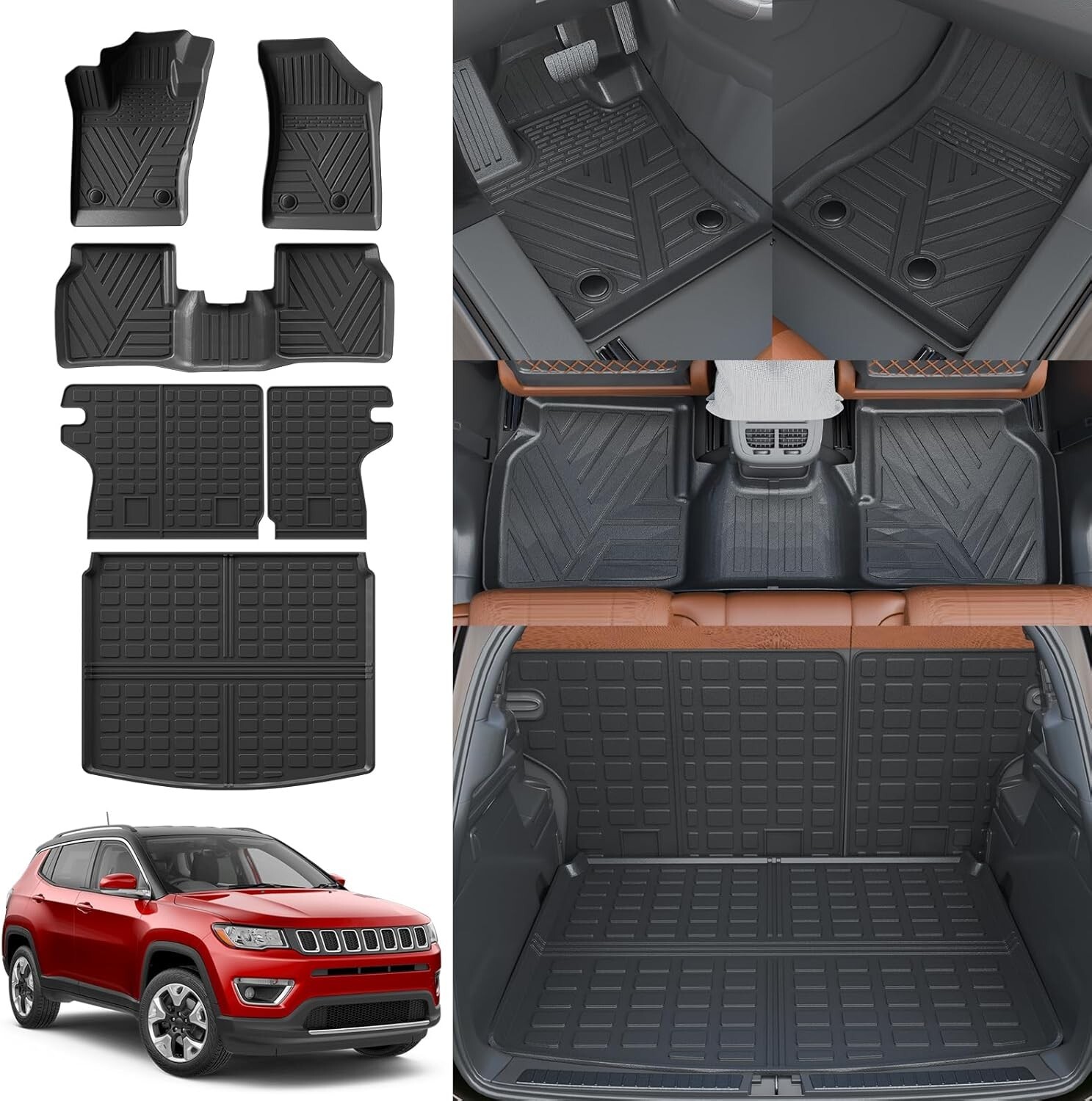 For 2017-2026 Jeep Compass Floor Mats Backrest Mats Trunk Mat Cargo Liners