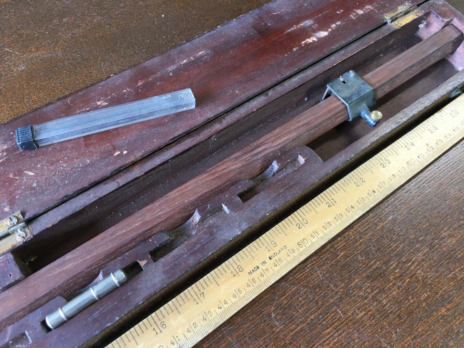Antique / Vintage Wooden Compass Beam / Trammel in Original Box - L.A.M. B1370