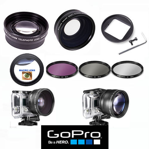 GOPRO HERO4 HERO3  WIDE ANGLE LENS+TELEPHOTO ZOOM LENS + FILTER KIT + MACRO LENS
