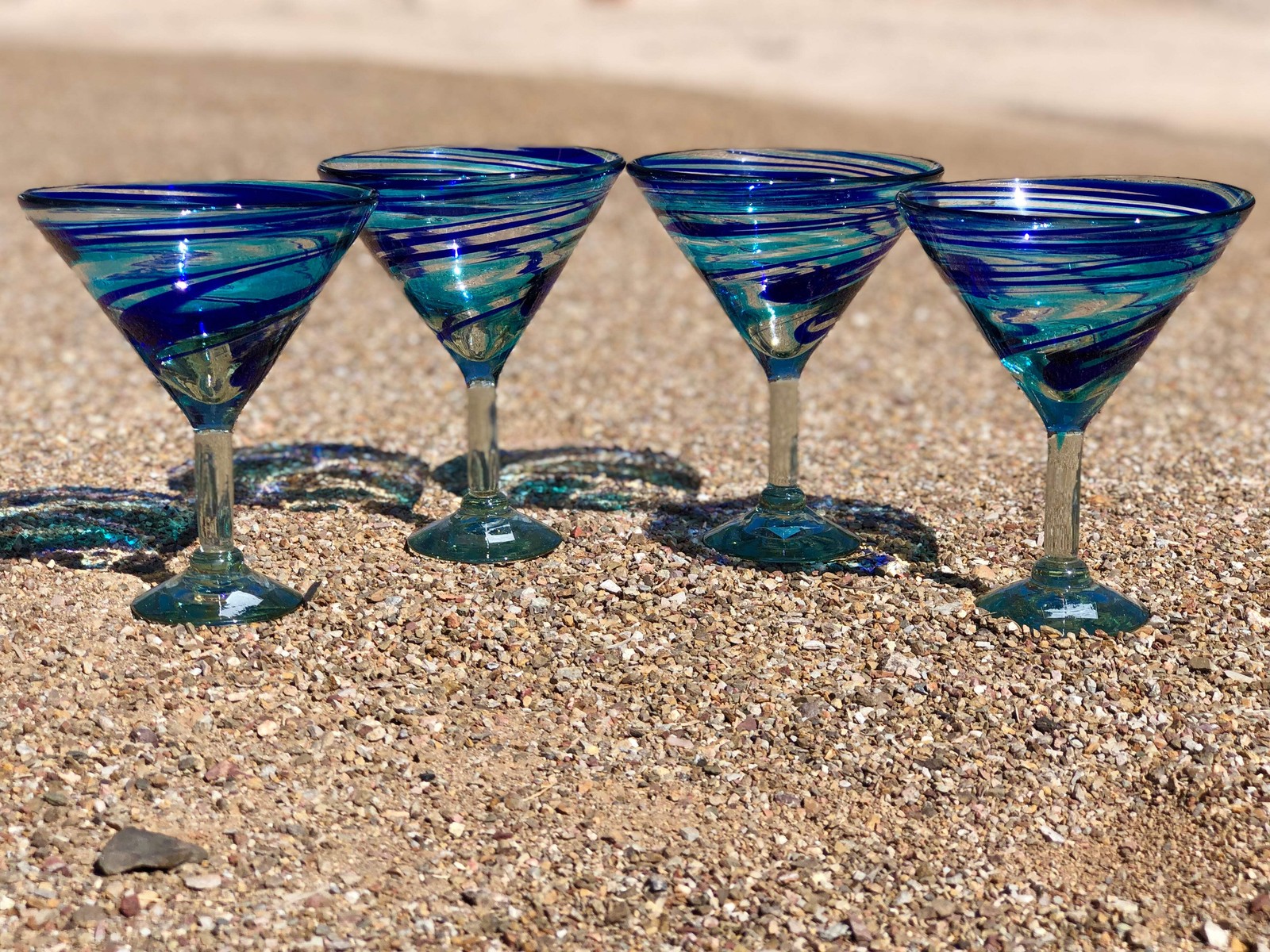 Martini Hand Blown Glass in 3 color swirl $12.95ea