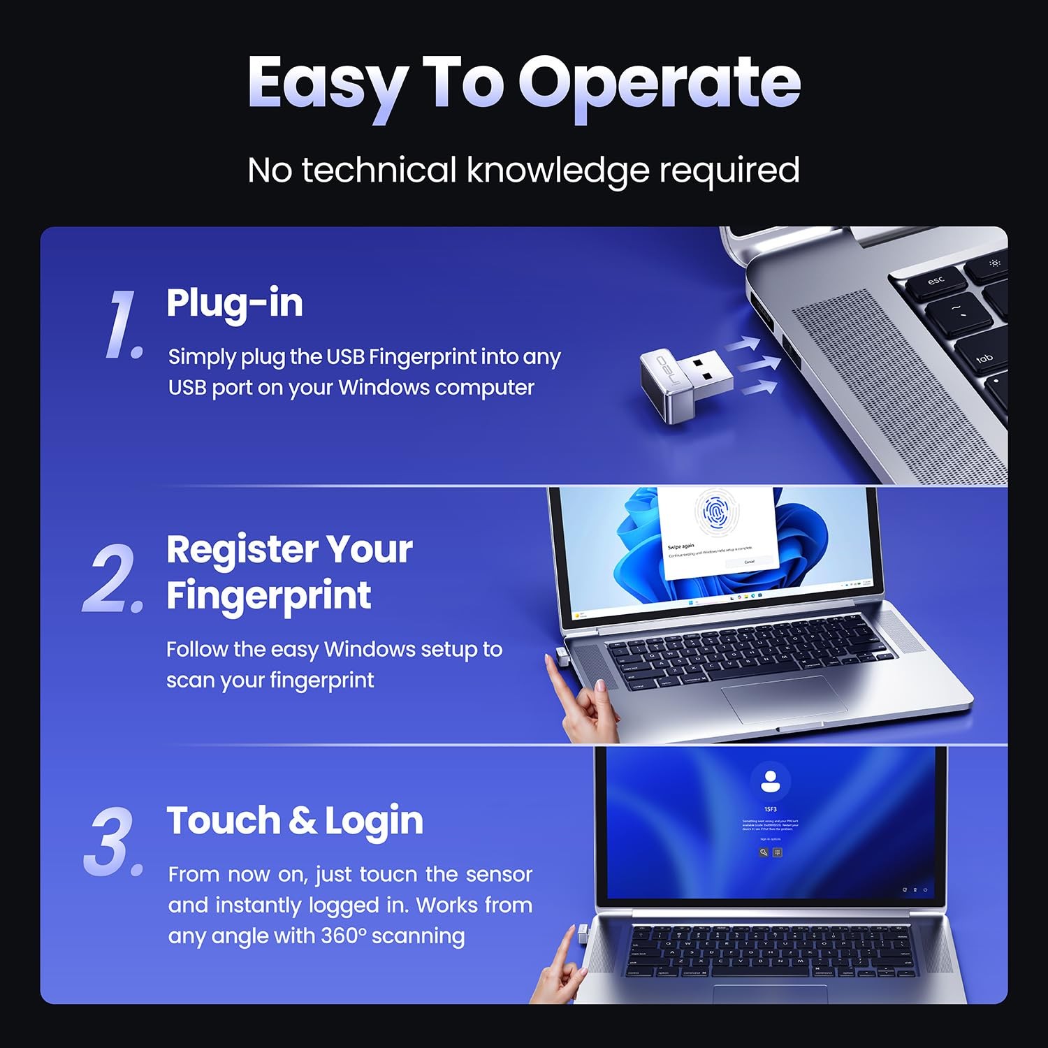 Windows Hello USB Fingerprint Reader Security Key Compact Plug and Play