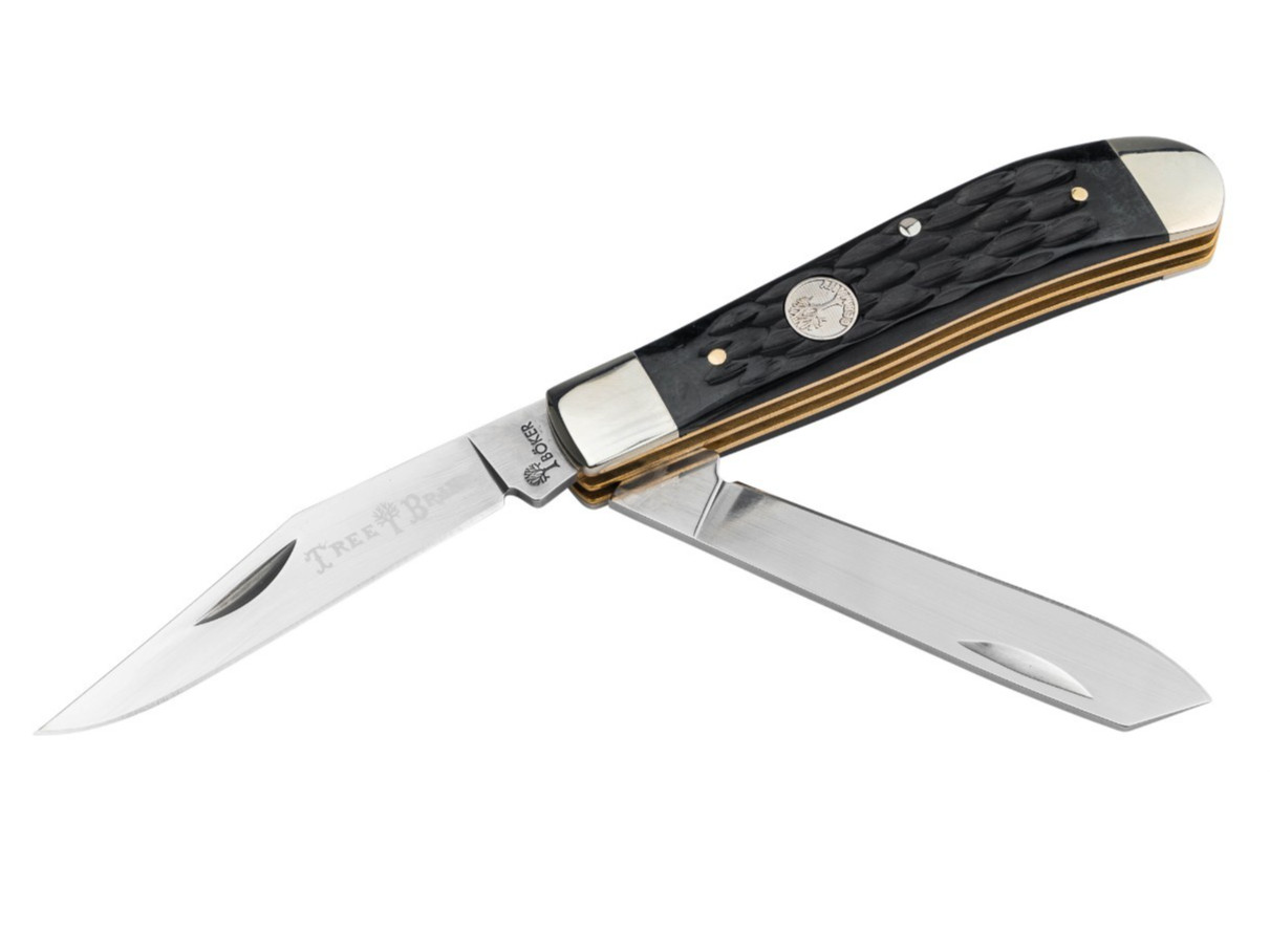 BOKER Treebrand Mini Trapper Jigged Black Bone Classic Two-Blade Knife 110849