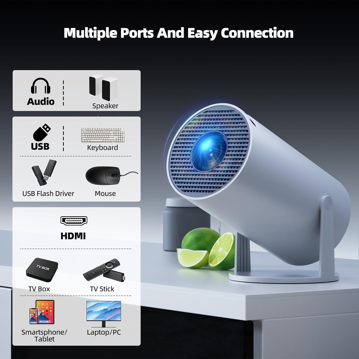 Mini Projector WiFi Bluetooth 4K 1080P Portable Android Home Cinema
