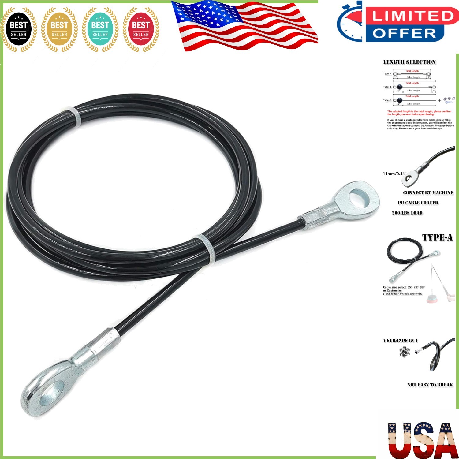 5mm Heavy-Duty Replacement Cable for Fitness Pulley Systems - 55 Inches Long