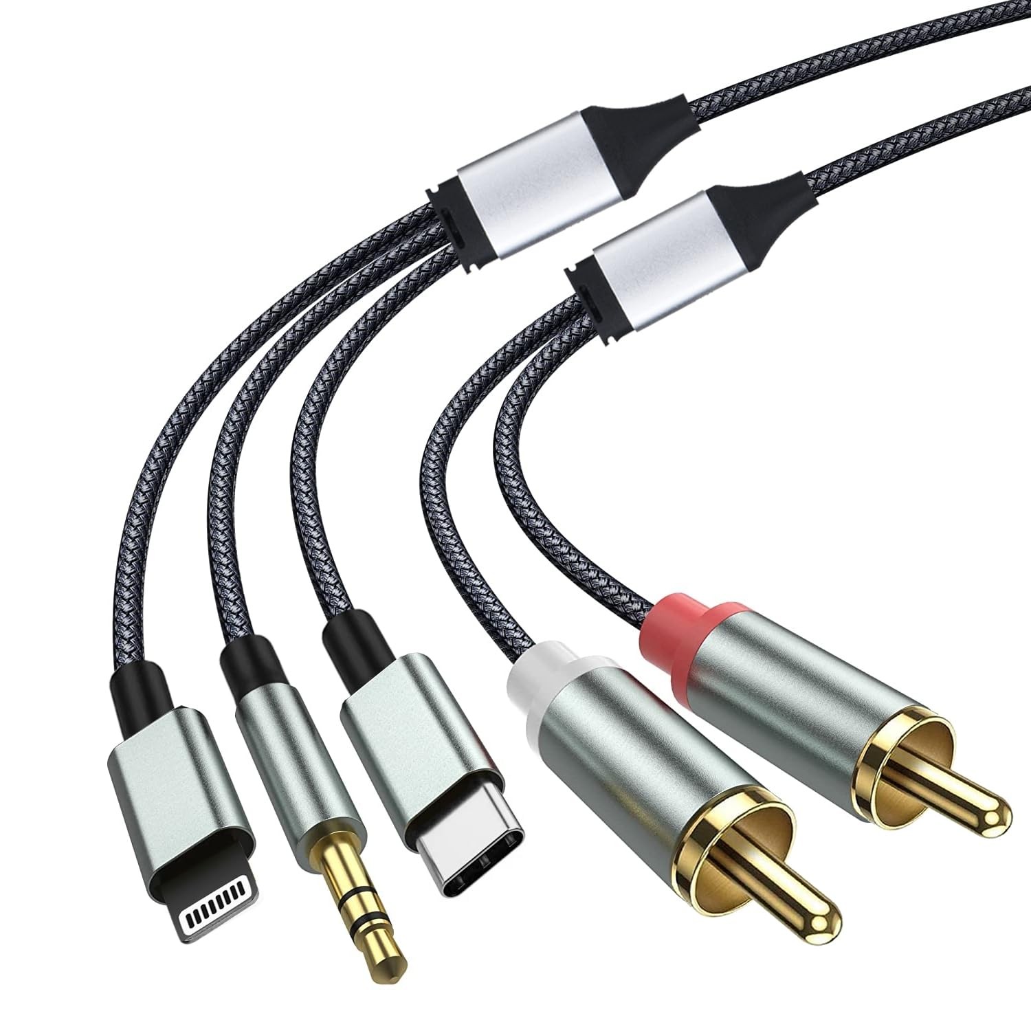 Lightning to RCA Stereo Cable, with USB C and 3.5mm Jack 2-Male Audio Aux Y...