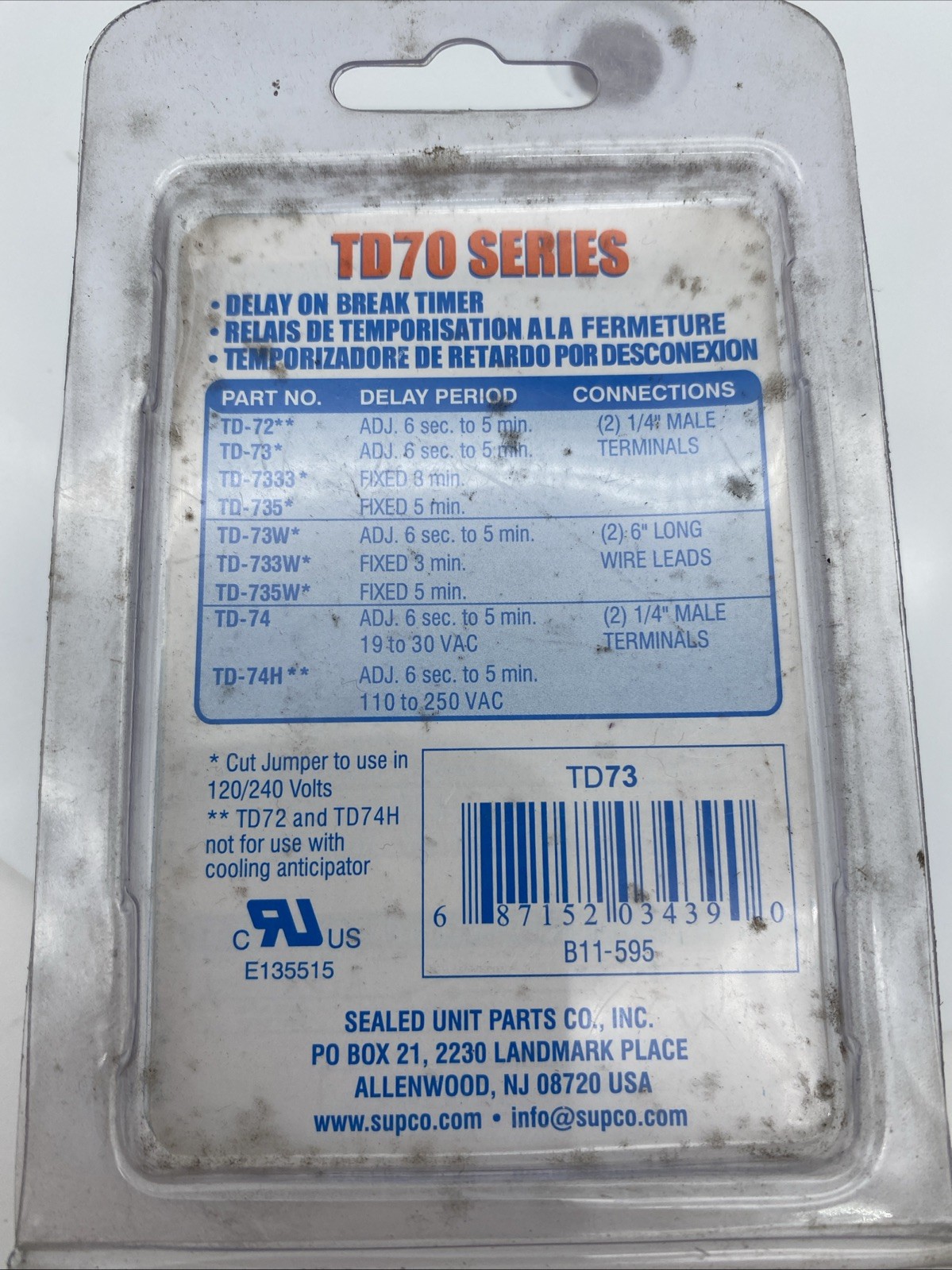 TD73 SUPCO Delay On Break Time Delays Timer