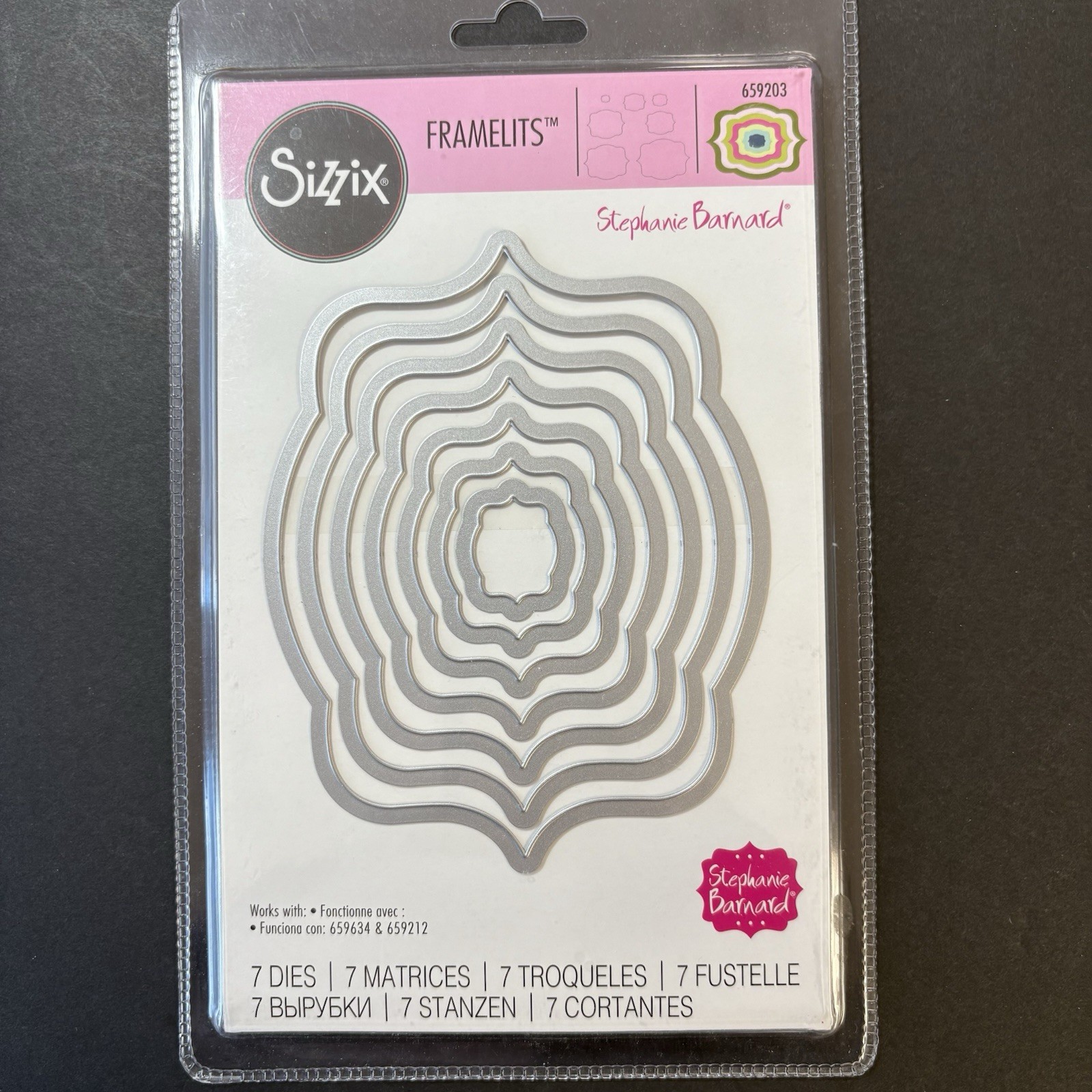 Sizzix Labels Royal Set of 7 Nesting Framelit Label Dies New Barnard 659203