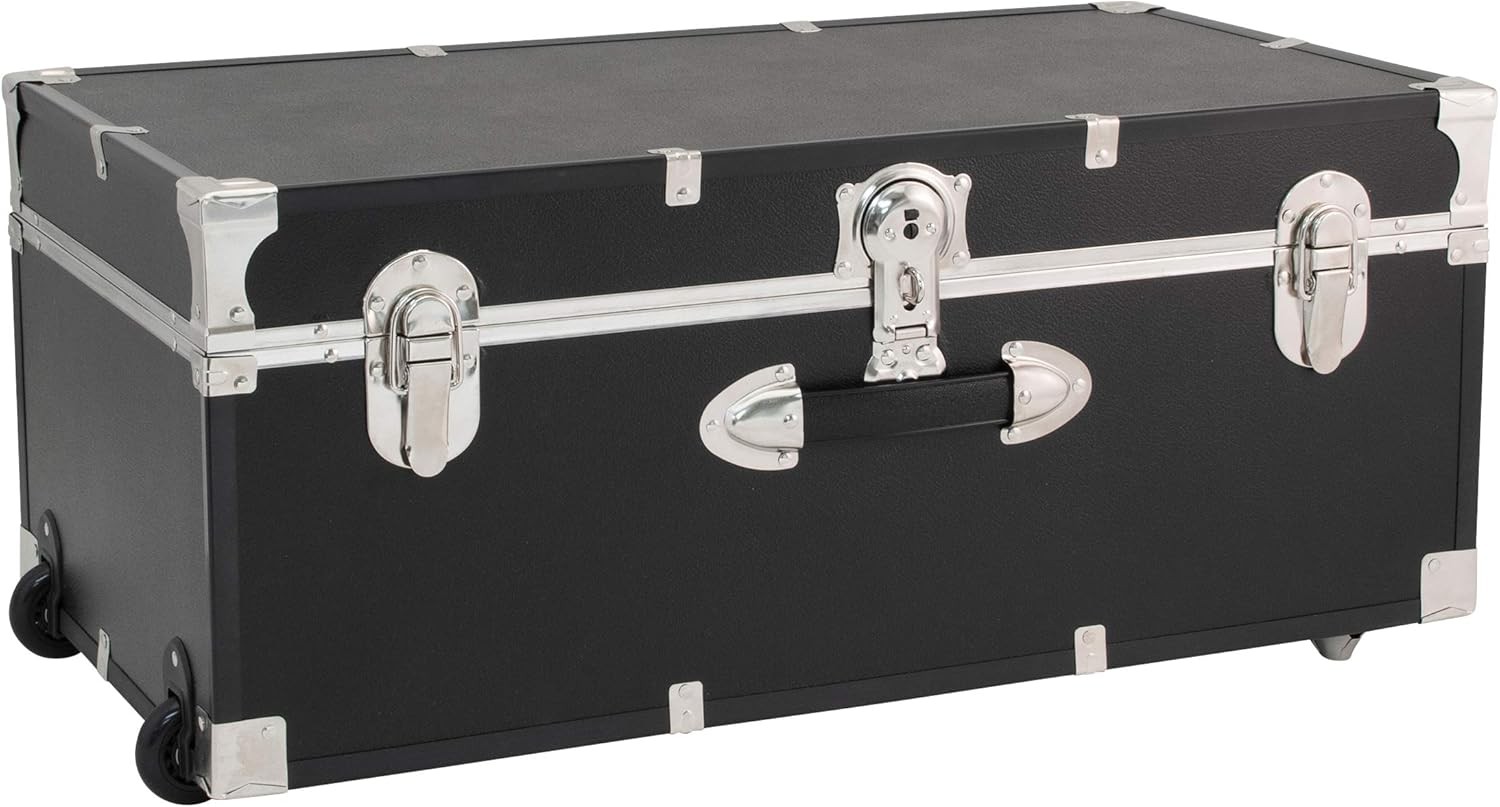 Trunk Wheels Lock Black Storage Chest Collegiate Footlocker Durable Dorm Room