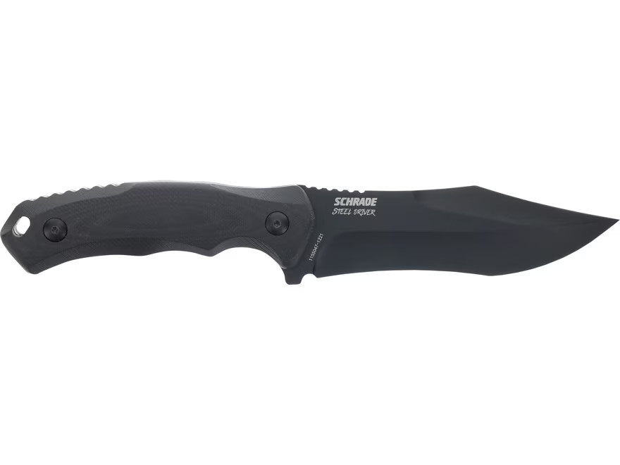 Schrade Steel Driver Fixed Blade Knife 4" Modified Clip Point AUS-8 Black Oxide