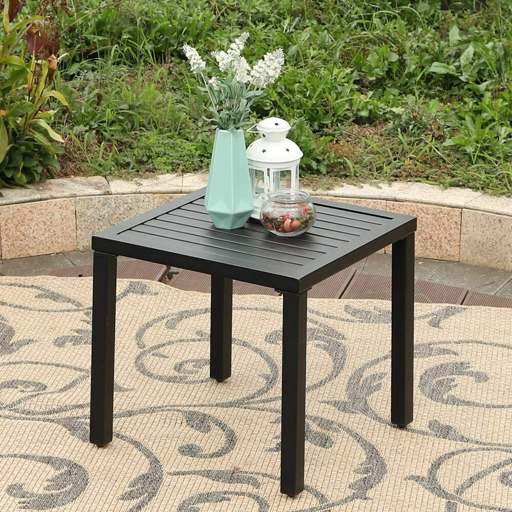 Patio Table Square Coffee Bistro Table Outdoor Furniture Metal End Table Black