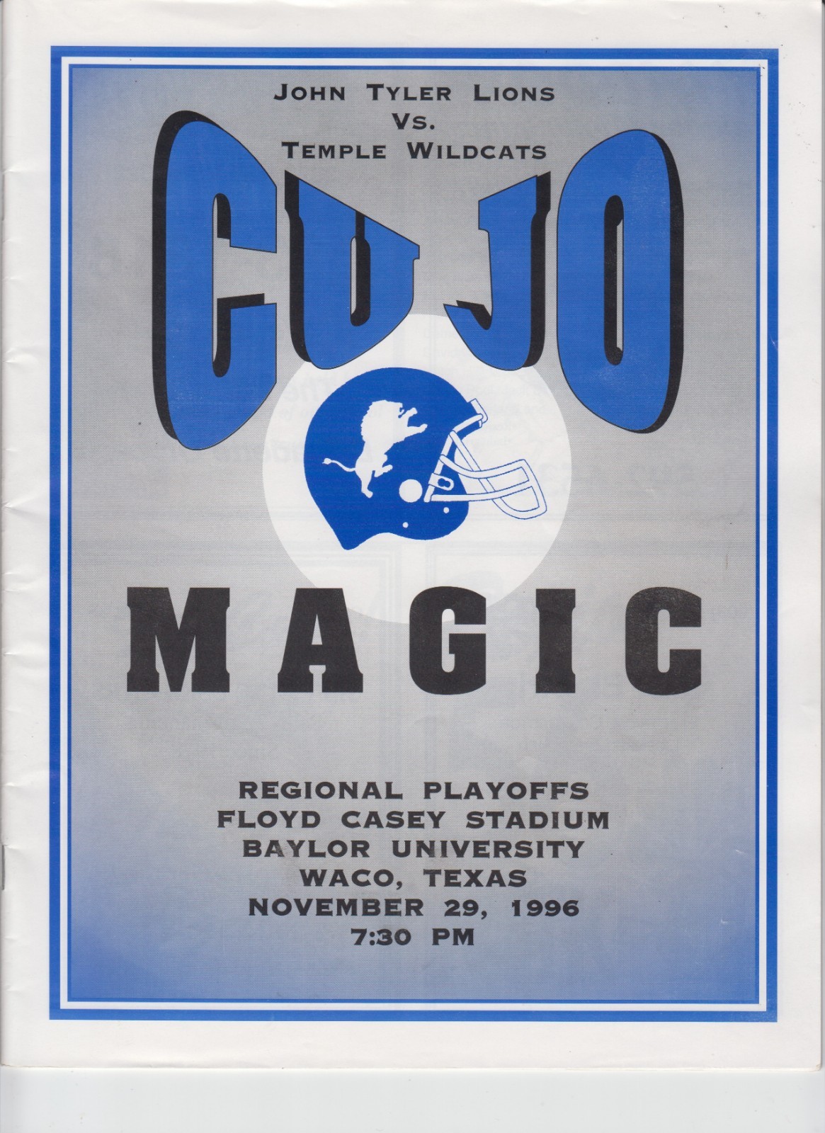 1996 TEXAS 5A REGIONAL PLAYOFF FOOTBALL  program  JOHN TYLER vs TEMPLE