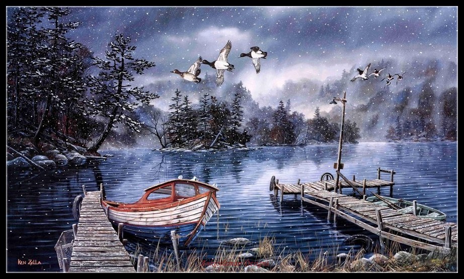 Snowing Lake - DIY Chart Counted Cross Stitch Patterns Needlework DMC Color