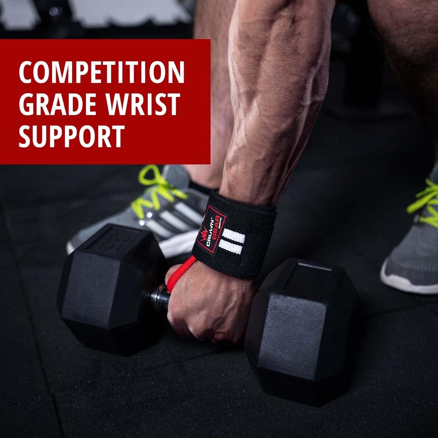 Crown Gear Weight Lifting Wrist Support Wraps with Thumb Loop