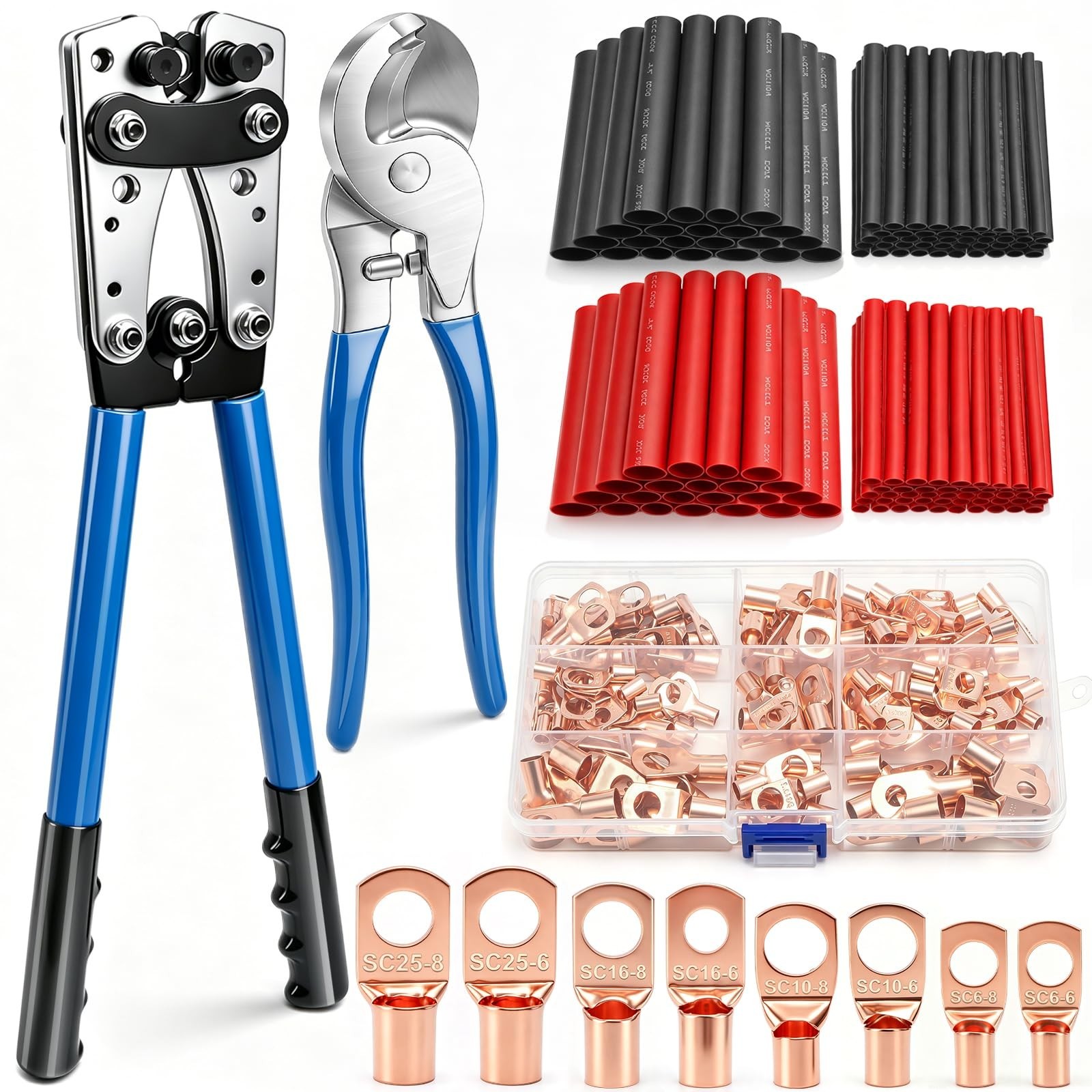 Battery Cable Lug Crimping Tool Kit, 220-Piece Accessory Set with 2 Tools, AW...