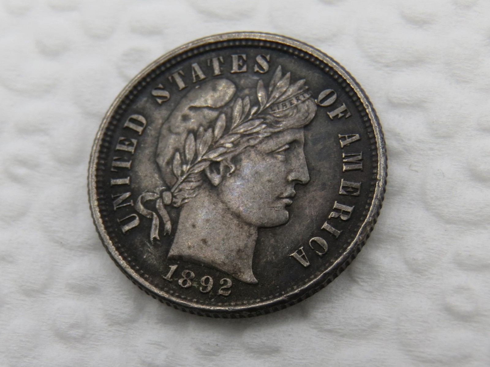 1892 P Barber Dime - AU - Beautiful Dark Toning - Sharp Strike