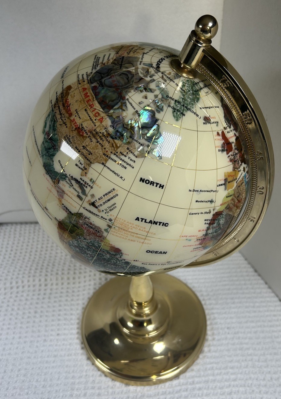 Stone Inlay Globe Semi Precious Gems Atlas Gold Spinning
