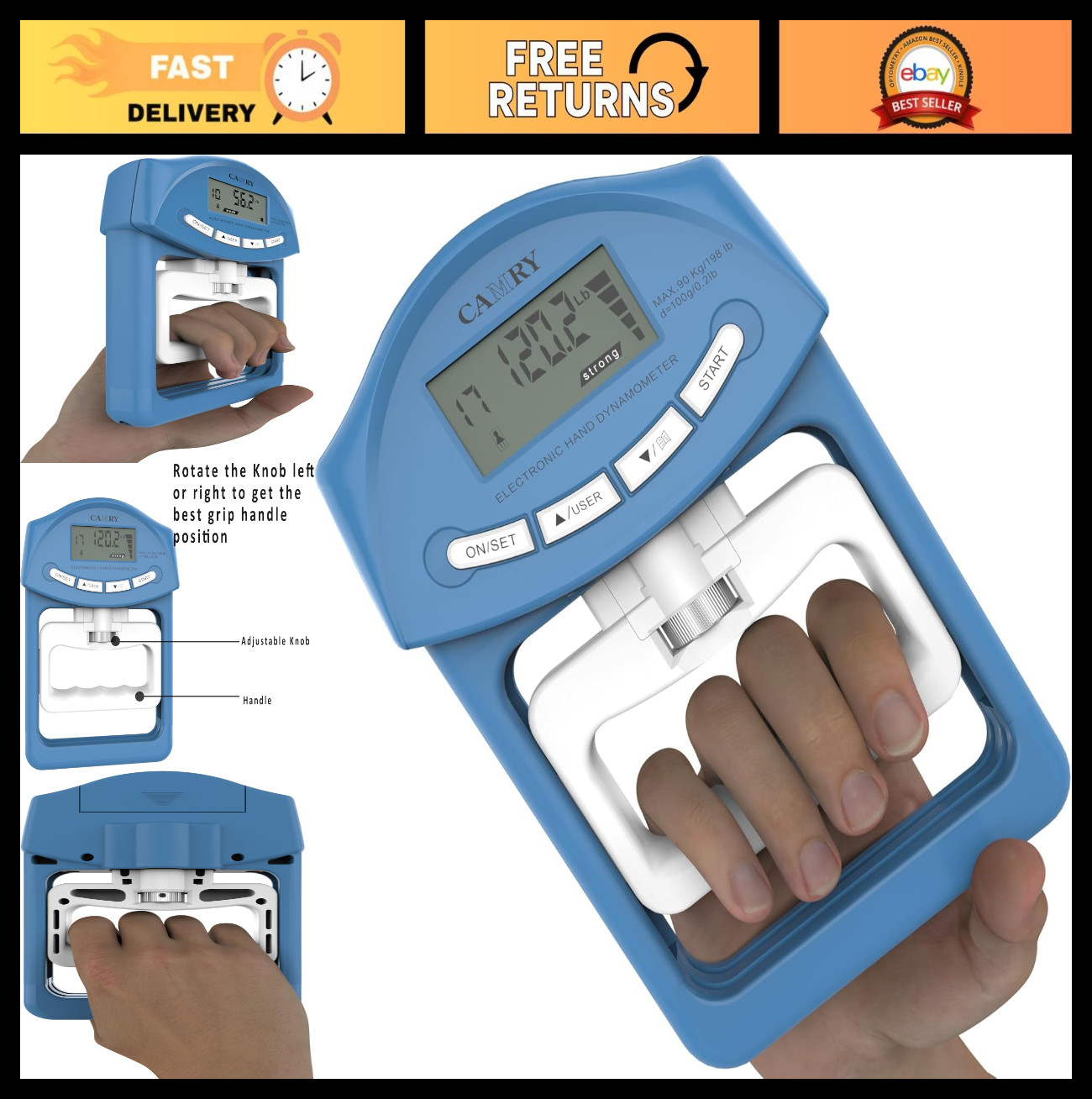 Digital Hand Dynamometer 200 Lbs Grip Strength Meter - Auto Capture Measurement
