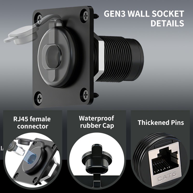 Waterproof RJ45 Pass Through Socket for Starlink Gen3 - Aluminum Panel Mount