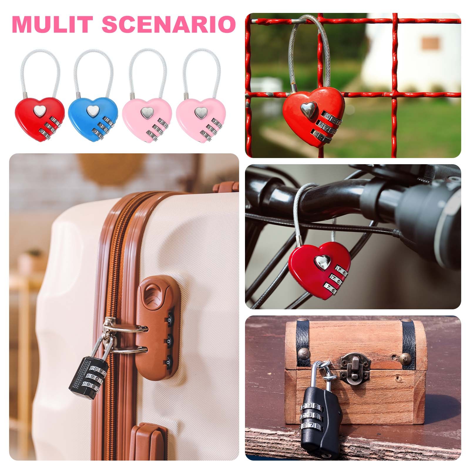 2 Pack Heart Padlock Heart Shape Love Lock Combination Lock Locker Locks Blue