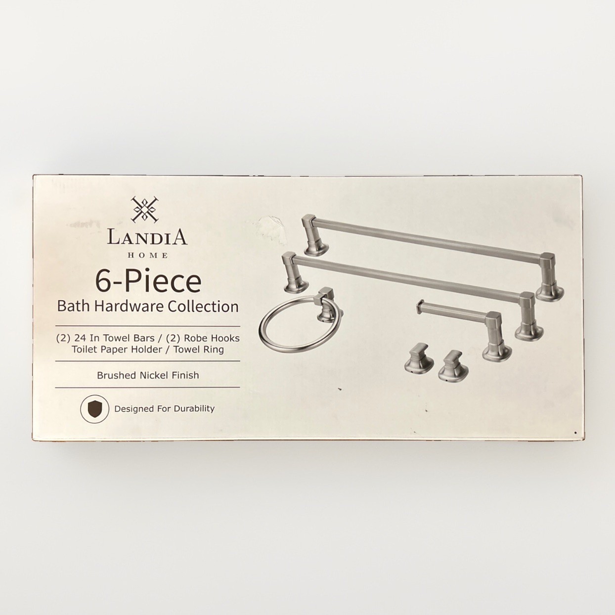Landia Home 6Pc Brushed Nickel Finish Bathroom Hardware Set OB