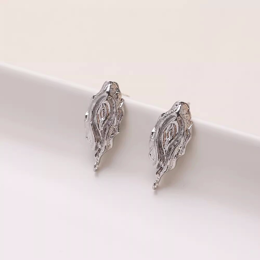 6pcs CZ Pave Leaf Stud Earrings,Gold/Silver Tone Leaves Earring Post With Loop