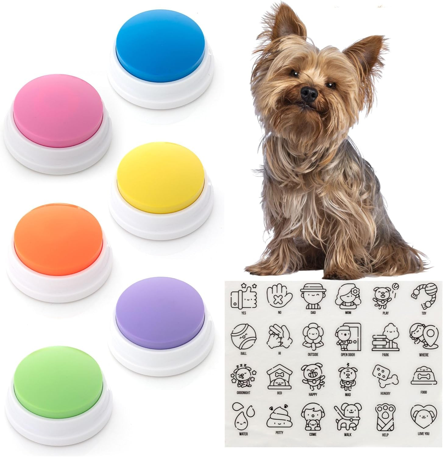 Talking Buttons for Dogs - Dog Training Push Buttons -Talk Commands into 6 Speak