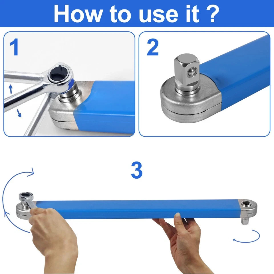 3/8" Spanner Offset Extension Wrench Set With Extender Adapter Ratchet Wrench US