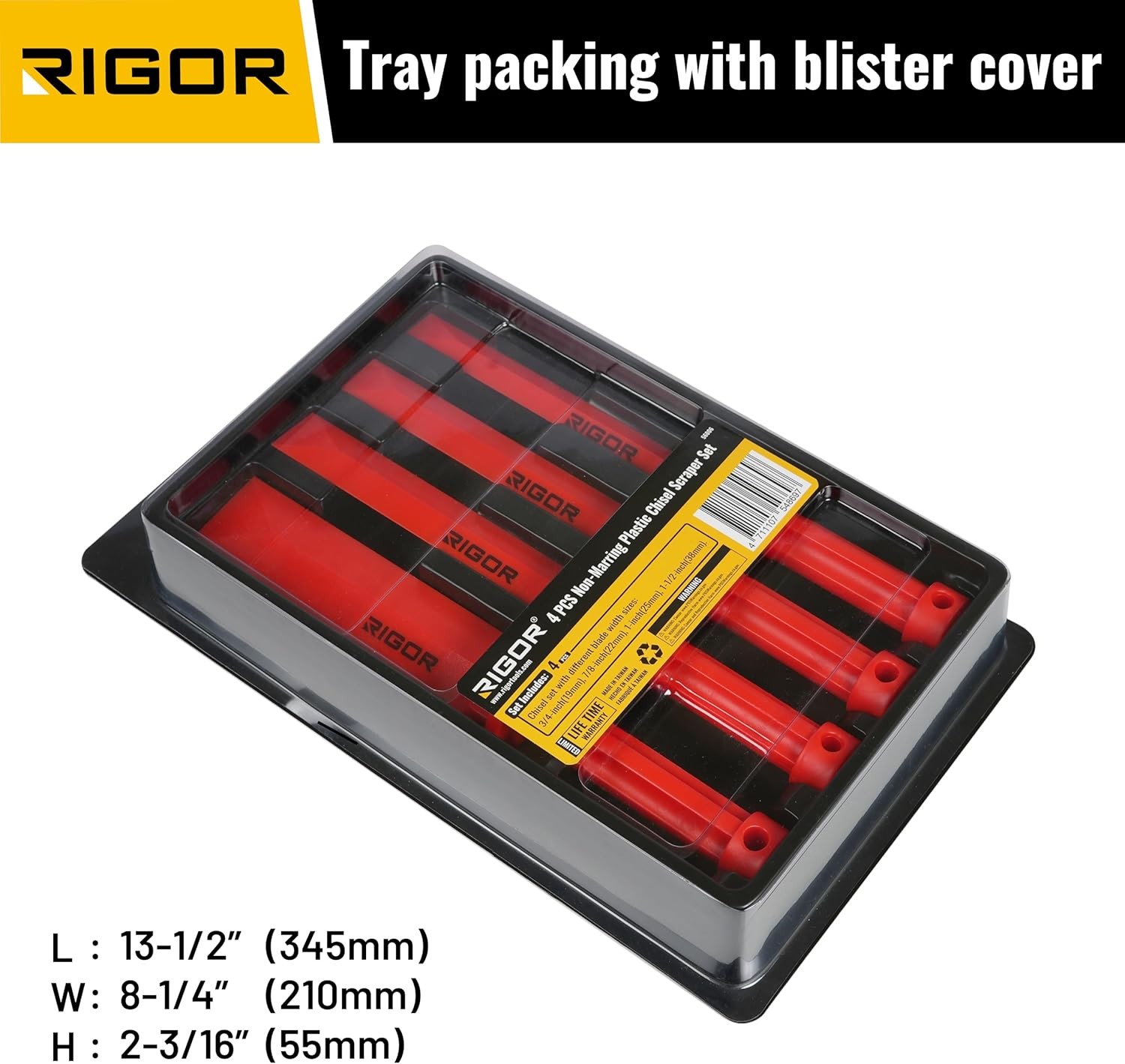 RIGOR 56006 Non-Marring Plastic Scraper Chisel Set, 4-Piece | Four Blade Widths