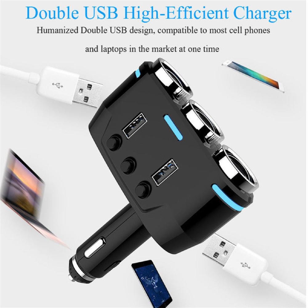 12V-24V Power Adapter Cigarette Lighter Socket Splitter Dual USB Car Charger E