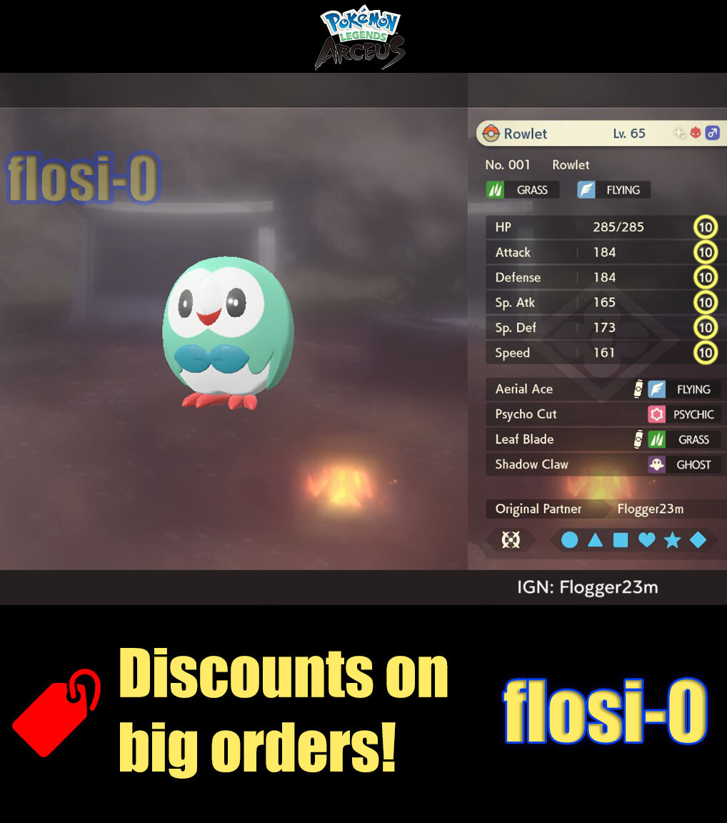 6IV Shiny Alpha Rowlet Max Effort Level Pokemon Legends Arceus