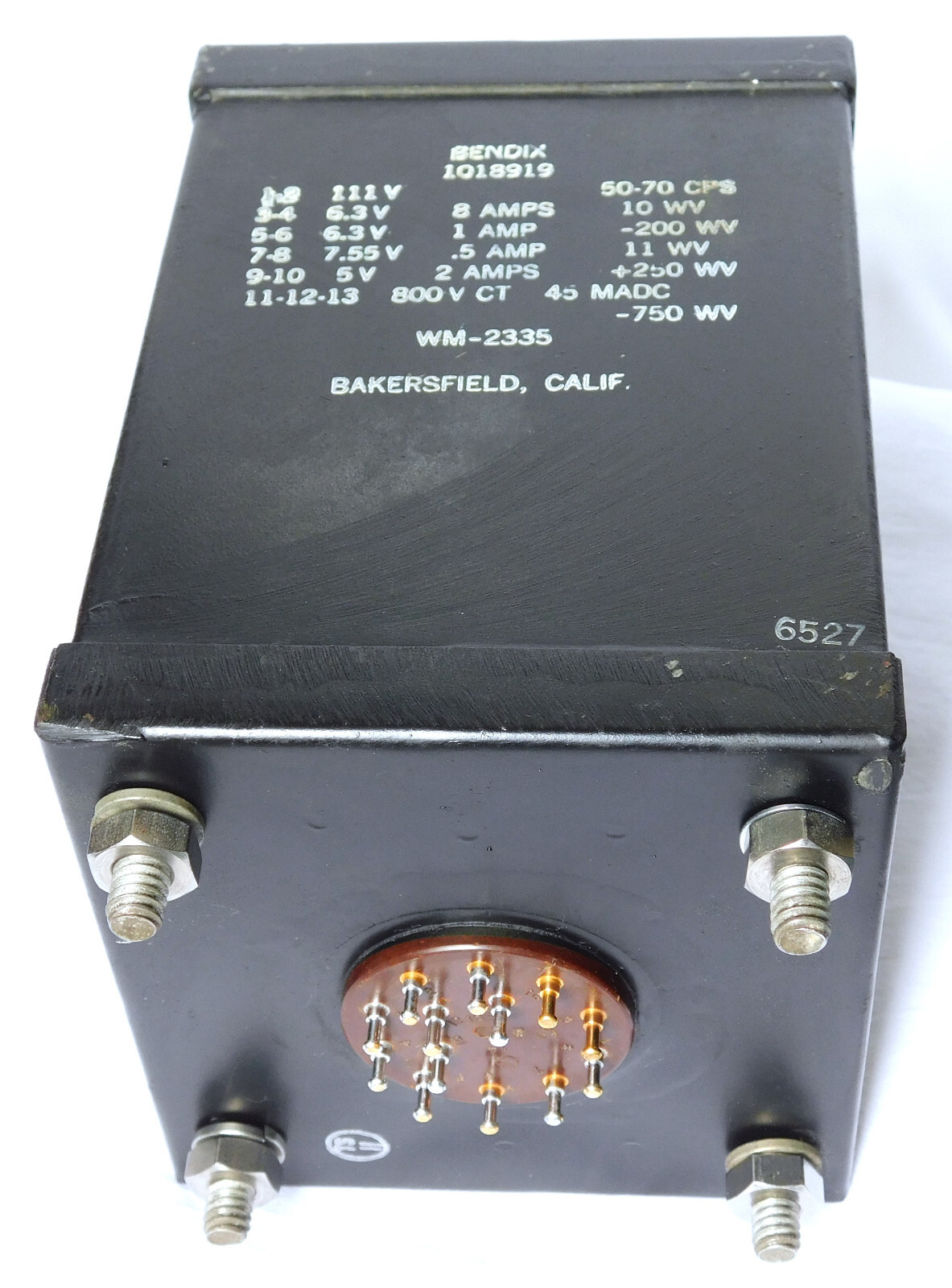 BENDIX MIL SPEC POWER TRANSFORMER • HT + FILAMENTS • MADE IN USA IN 1965